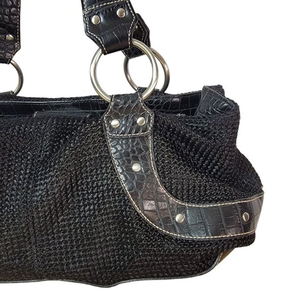 Super Cute Moto Style Woven Bag with Faux Crocodile Accents - Picture 4 of 9